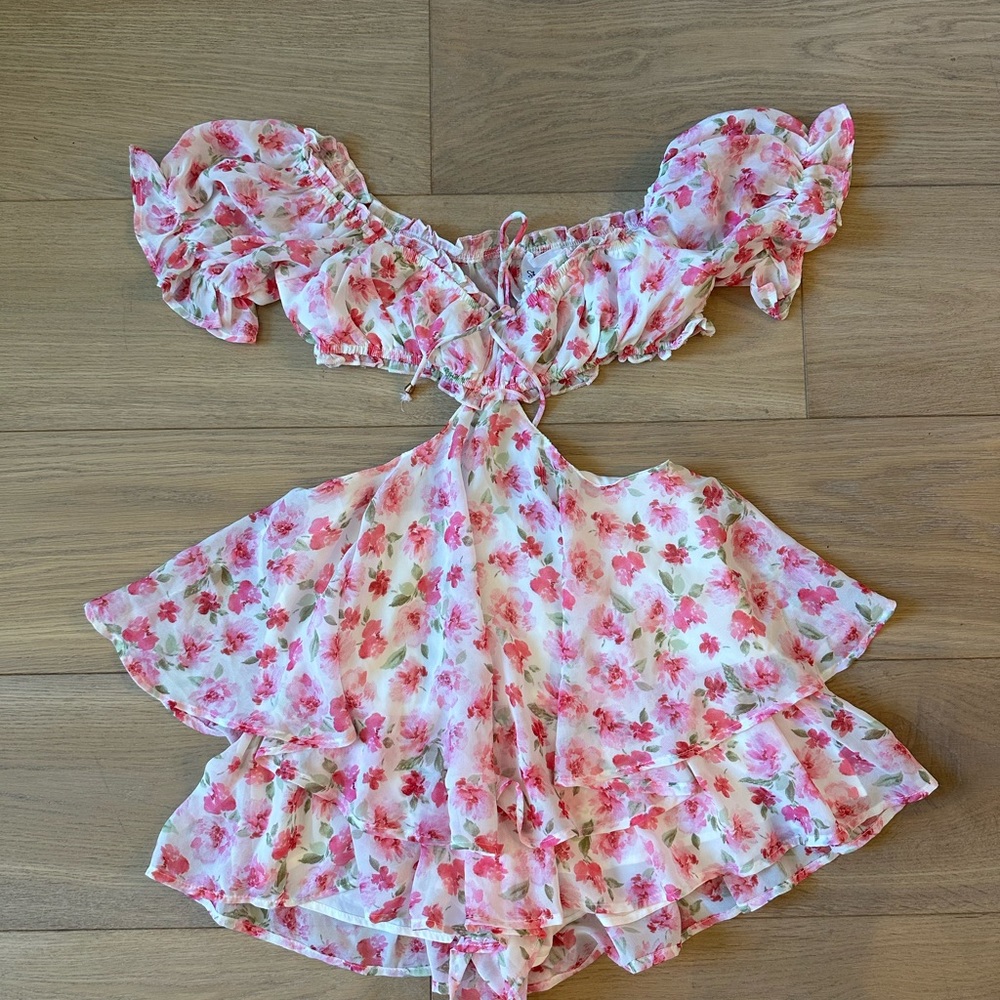 Pink floral cutout romper